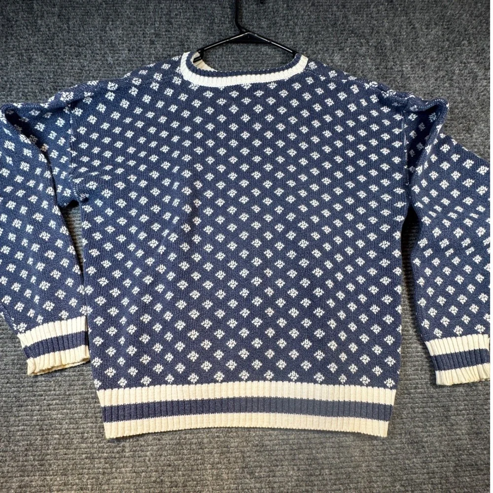 VTG Jantzen Blue White Diamond Pattern Crewneck Sweater Men's Size L Made in USA